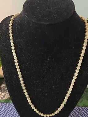 Yellow Gold Tone Diamond Flower Tennis Chain